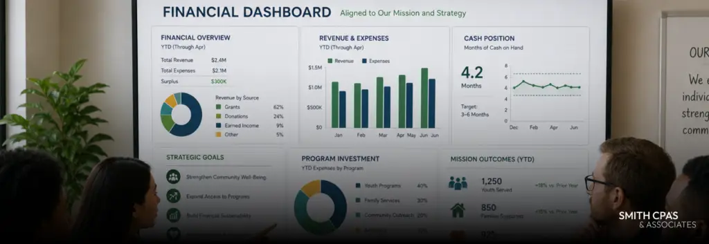 Nonprofit financial data dashboard helping leaders make strategic decisions and align resources with mission goals.