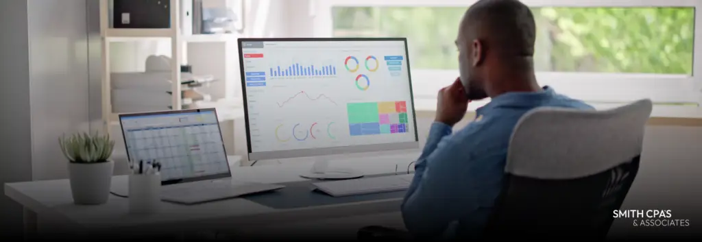Business cash flow dashboard showing rising sales, receivables, payroll, inventory, and working capital needs.